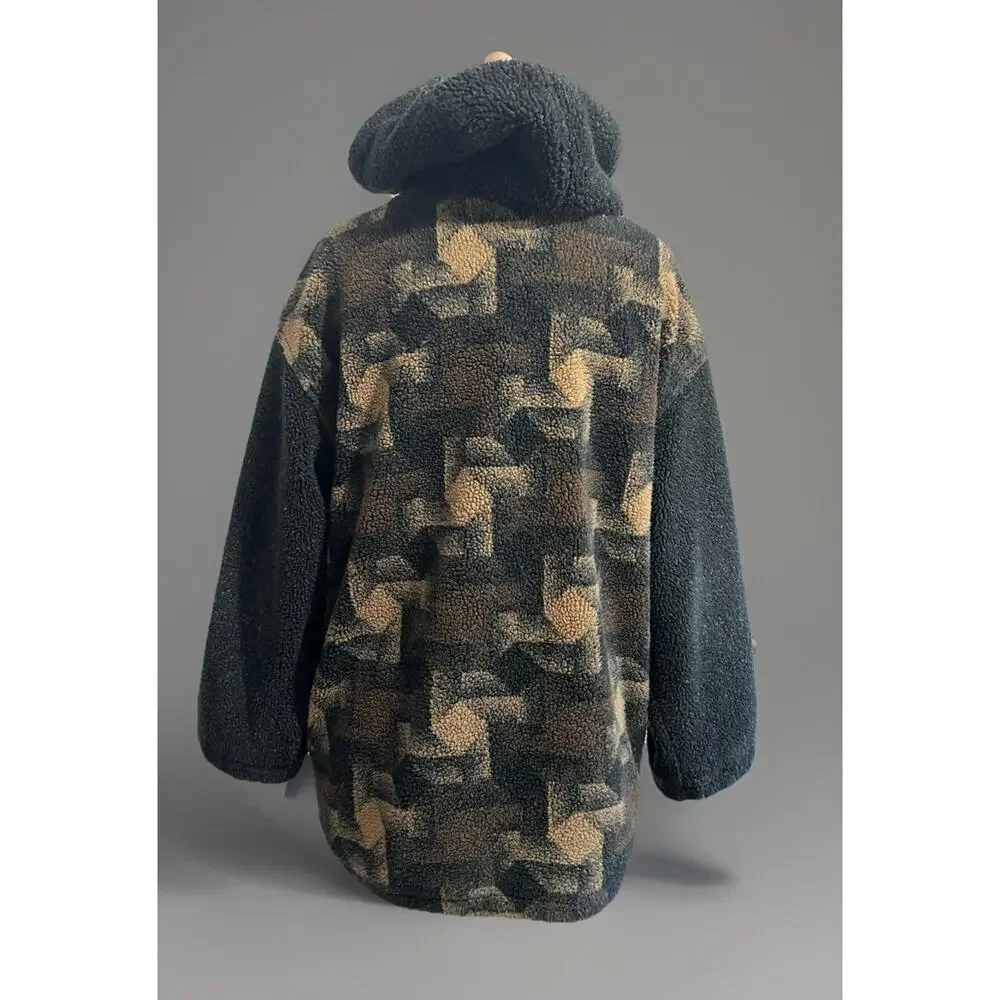 IZZI Outerwear Vintage 90s Geo Sherpa Zip Jacket Womens M Boho Grunge Gorpcore